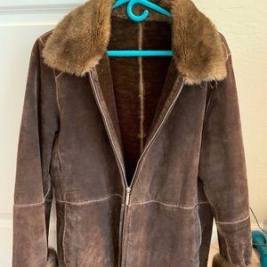 Brown Suede Coat with faux fur collar and cuffs